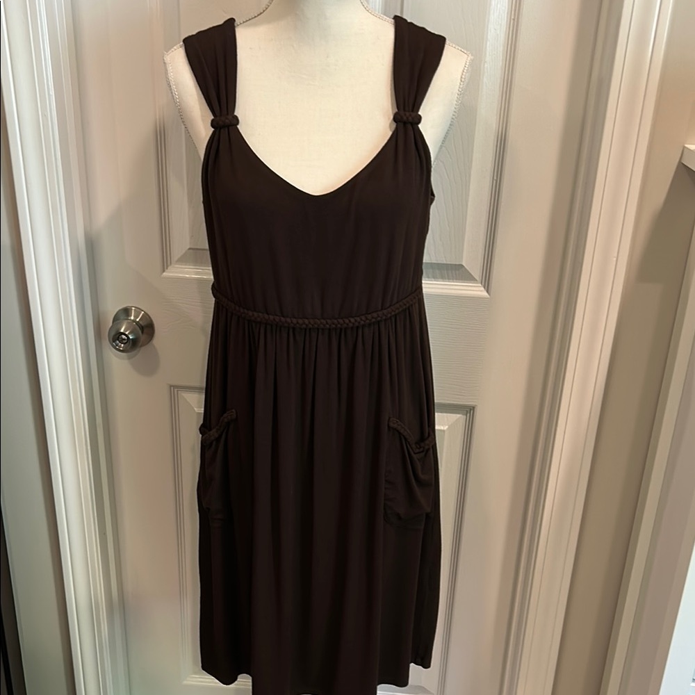 Style & co. size medium brown sleeveless dress with braided details